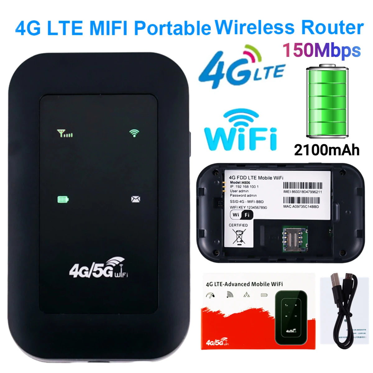 4G LTE Router 150Mbps WiFi Repeater Signal Amplifier Network Expander Mobile Hotspot Pocket Wireless Mifi Modem SIM Card Slot